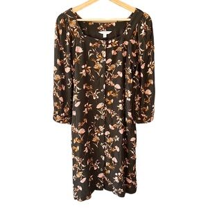 Garnet Hill New no Tag Jardin Crêpe Swing Dress Green Gray w Blush Florals XS